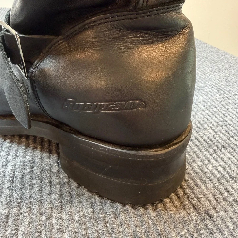 Snap On Leather Motorcycle Boots Mens 11‎ Black Biker Collector Logo Harness